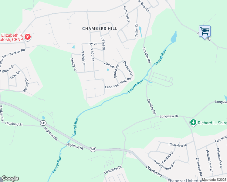 map of restaurants, bars, coffee shops, grocery stores, and more near 6031 Canyon Road in Harrisburg