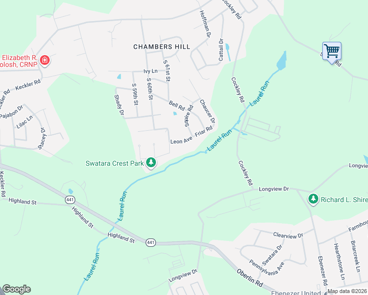 map of restaurants, bars, coffee shops, grocery stores, and more near 6031 Canyon Road in Harrisburg