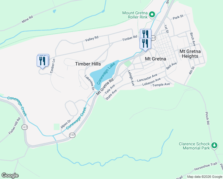 map of restaurants, bars, coffee shops, grocery stores, and more near 417 Lancaster Avenue in Mount Gretna