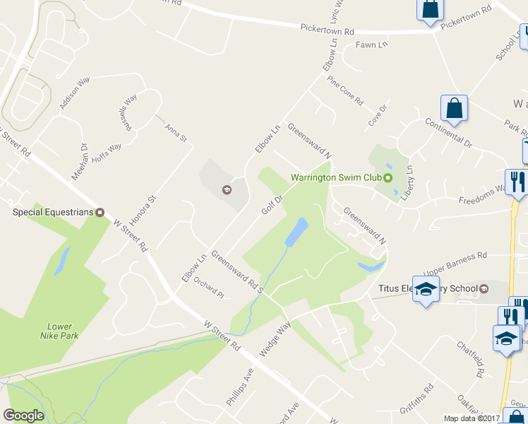 map of restaurants, bars, coffee shops, grocery stores, and more near 741 Golf Drive in Warrington