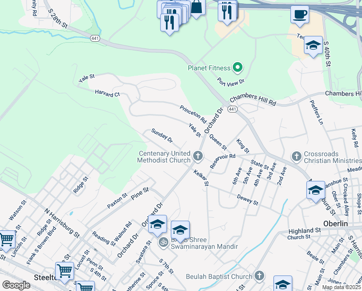 map of restaurants, bars, coffee shops, grocery stores, and more near 482 Sunday Drive in Harrisburg