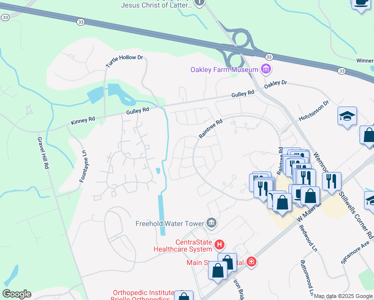 map of restaurants, bars, coffee shops, grocery stores, and more near 186 Snow Drop Place in Freehold