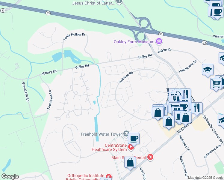 map of restaurants, bars, coffee shops, grocery stores, and more near 186 Snow Drop Place in Freehold