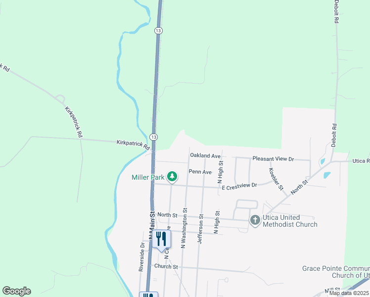 map of restaurants, bars, coffee shops, grocery stores, and more near 725 North Washington Street in Utica