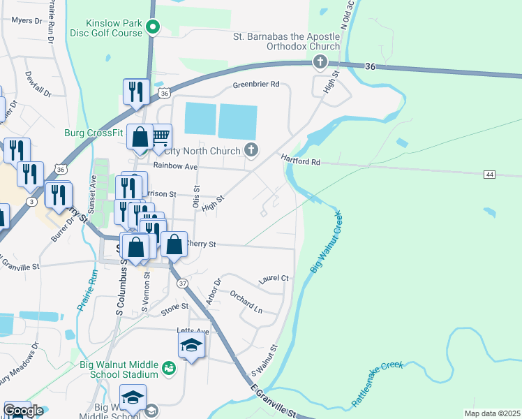 map of restaurants, bars, coffee shops, grocery stores, and more near 311 McGill Street in Sunbury