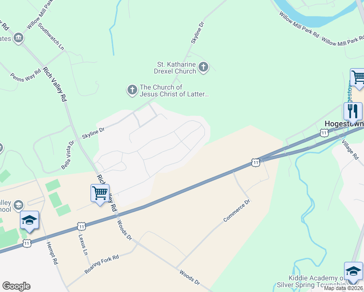 map of restaurants, bars, coffee shops, grocery stores, and more near 203 Harrier Drive in Mechanicsburg
