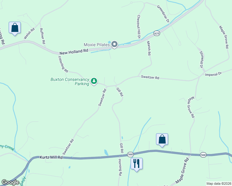 map of restaurants, bars, coffee shops, grocery stores, and more near 118 Gill Road in Mohnton