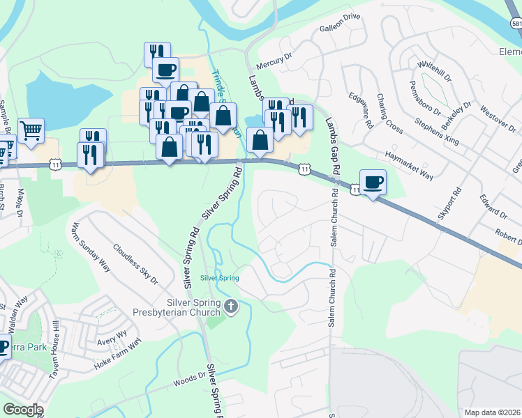 map of restaurants, bars, coffee shops, grocery stores, and more near 6391 Creekbend Drive in Cumberland County