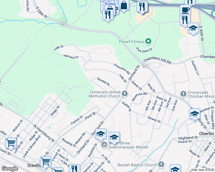 map of restaurants, bars, coffee shops, grocery stores, and more near 483 Sunday Drive in Harrisburg