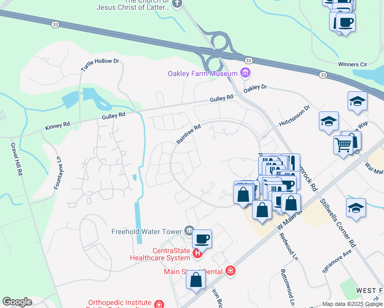 map of restaurants, bars, coffee shops, grocery stores, and more near 13 Perri Road in Freehold