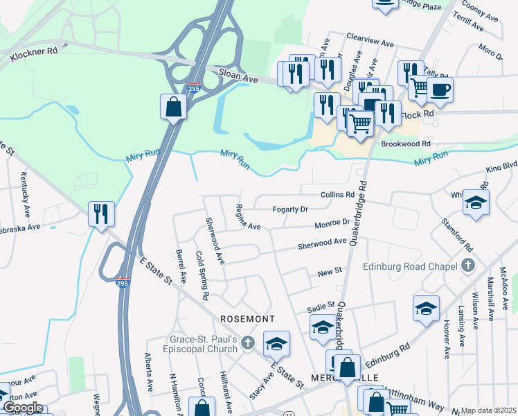 map of restaurants, bars, coffee shops, grocery stores, and more near 68 Collins Road in Hamilton Township