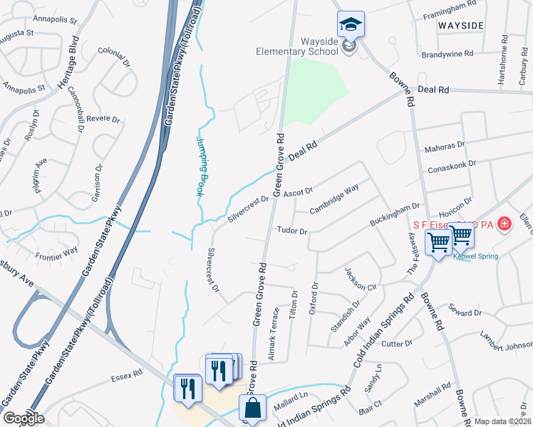 map of restaurants, bars, coffee shops, grocery stores, and more near 369 Green Grove Road in Tinton Falls