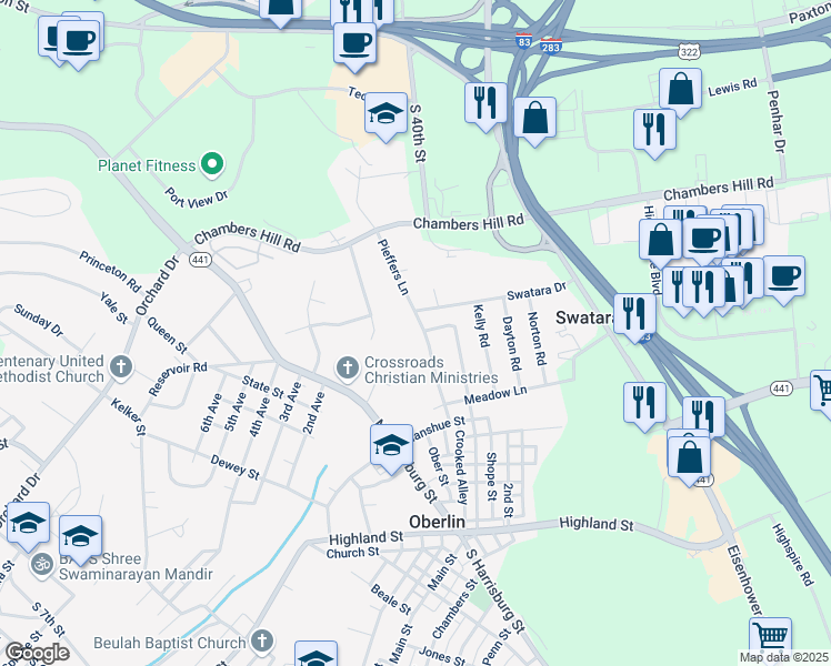 map of restaurants, bars, coffee shops, grocery stores, and more near 1410 Pieffers Lane in Dauphin County