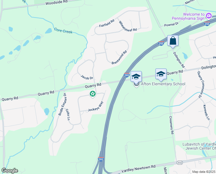 map of restaurants, bars, coffee shops, grocery stores, and more near 1720 Jockeys Way in Yardley