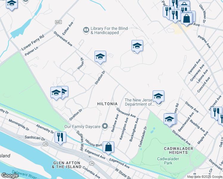map of restaurants, bars, coffee shops, grocery stores, and more near 217 Cornwall Avenue in Trenton