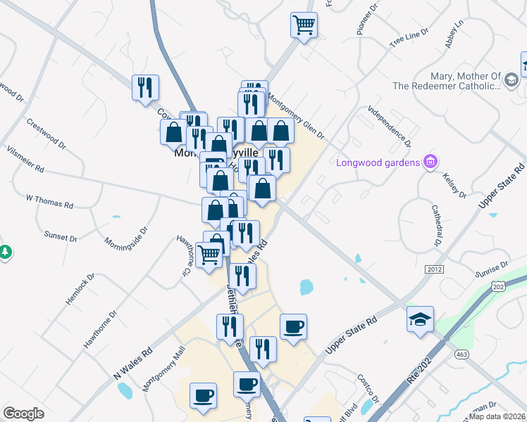 map of restaurants, bars, coffee shops, grocery stores, and more near 770 Horsham Rd in Montgomeryville