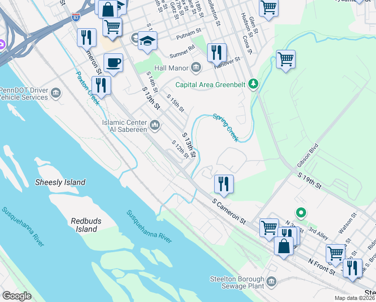map of restaurants, bars, coffee shops, grocery stores, and more near 1516 South 13th Street in Harrisburg