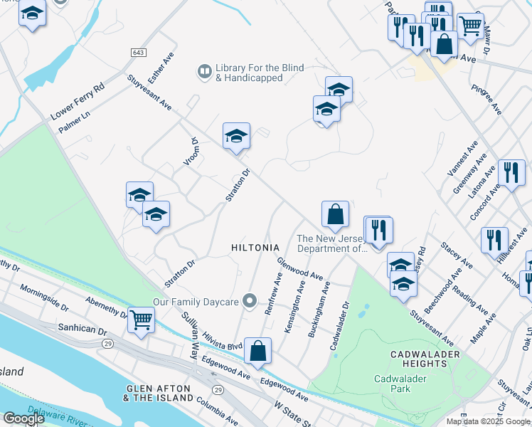map of restaurants, bars, coffee shops, grocery stores, and more near 217 Cornwall Avenue in Trenton