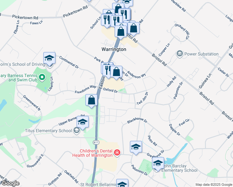 map of restaurants, bars, coffee shops, grocery stores, and more near in Warrington