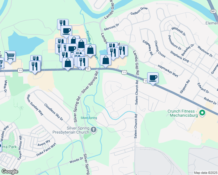 map of restaurants, bars, coffee shops, grocery stores, and more near 101 Stonecrest Lane in Mechanicsburg