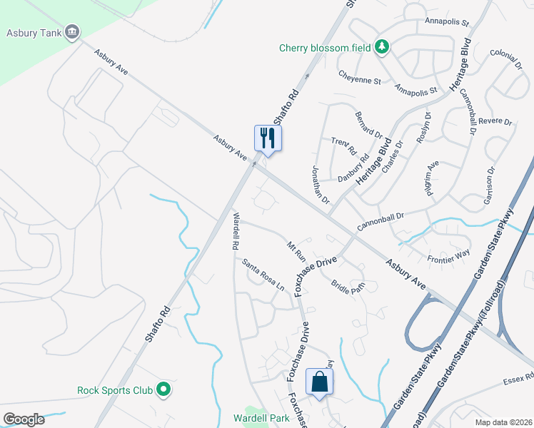 map of restaurants, bars, coffee shops, grocery stores, and more near 24 South Pointe Drive in Tinton Falls