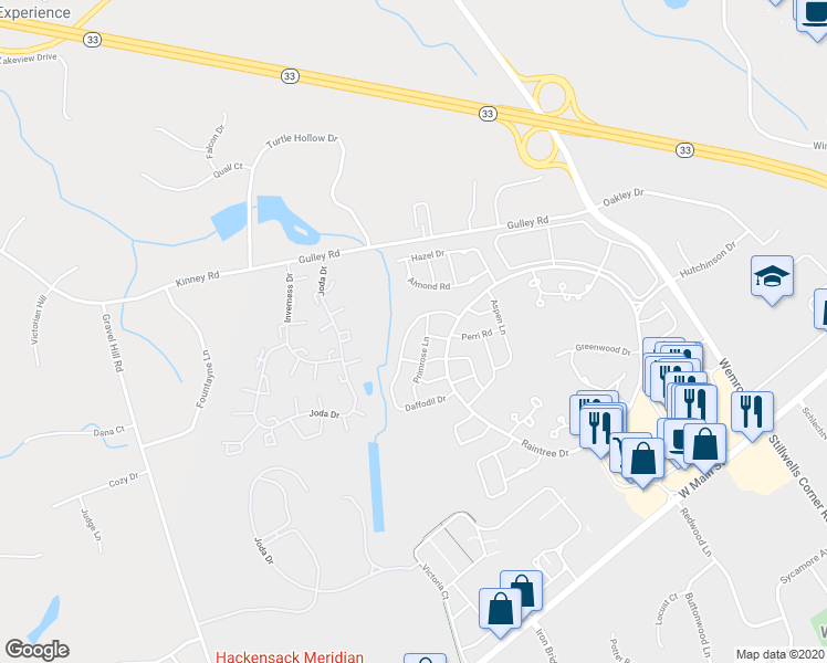 map of restaurants, bars, coffee shops, grocery stores, and more near 168 Daffodil Drive in Freehold