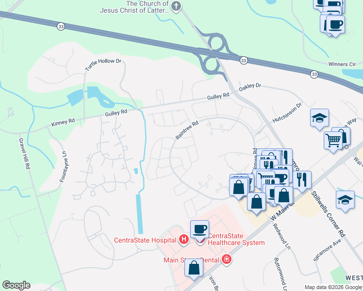 map of restaurants, bars, coffee shops, grocery stores, and more near 66 Ridge Place in Freehold