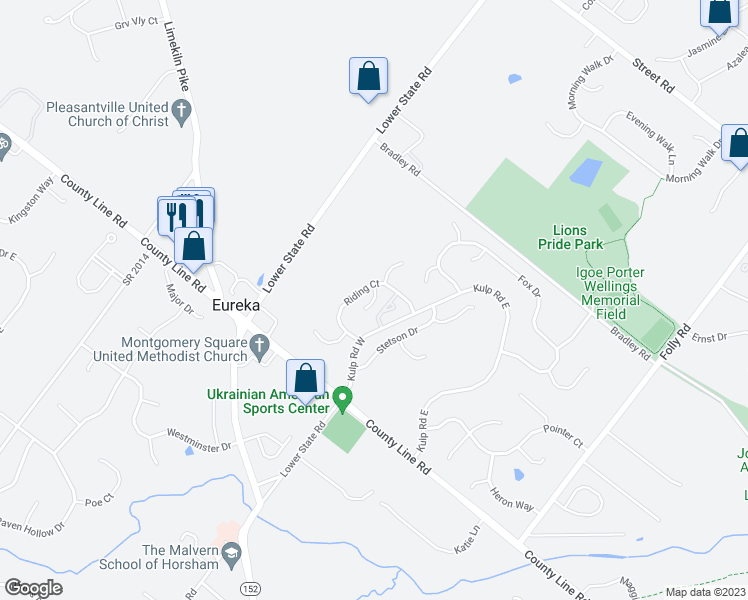 map of restaurants, bars, coffee shops, grocery stores, and more near 404 Chariot Court in Chalfont