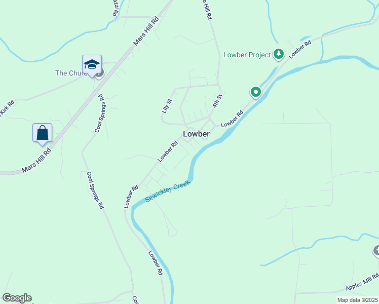 map of restaurants, bars, coffee shops, grocery stores, and more near 20 Cherry Street in Lowber