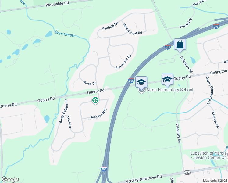 map of restaurants, bars, coffee shops, grocery stores, and more near 1720 Jockeys Way in Yardley