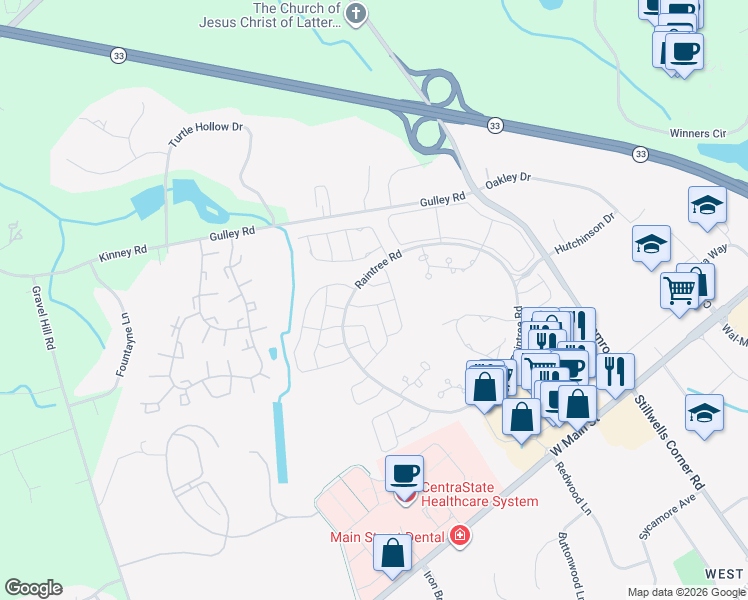map of restaurants, bars, coffee shops, grocery stores, and more near 66 Ridge Place in Freehold