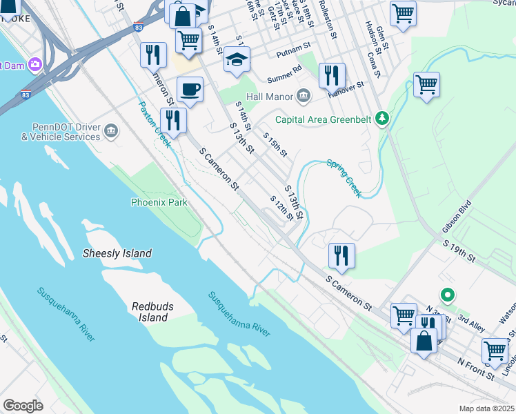 map of restaurants, bars, coffee shops, grocery stores, and more near 1457 Pennsylvania 230 in Harrisburg