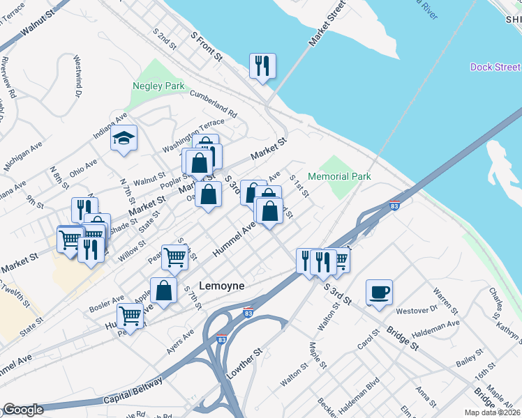 map of restaurants, bars, coffee shops, grocery stores, and more near 235 Hummel Avenue in Lemoyne