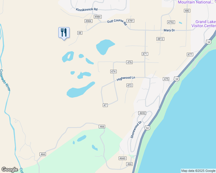 map of restaurants, bars, coffee shops, grocery stores, and more near 850 Jerico Road in Grand Lake