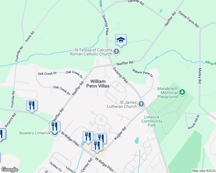 map of restaurants, bars, coffee shops, grocery stores, and more near 78 Presidential Drive in Royersford