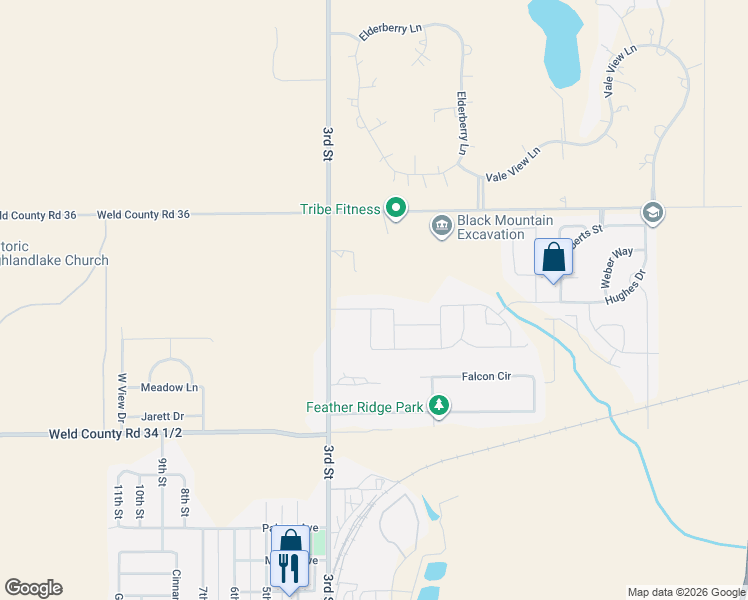 map of restaurants, bars, coffee shops, grocery stores, and more near 3085 Lake Helen Boulevard in Mead