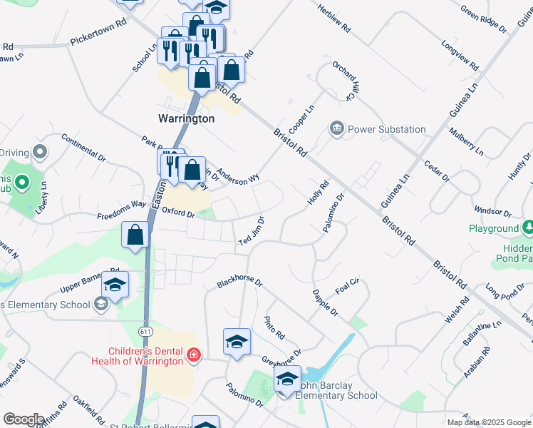 map of restaurants, bars, coffee shops, grocery stores, and more near 2170 Ted Jim Drive in Warrington