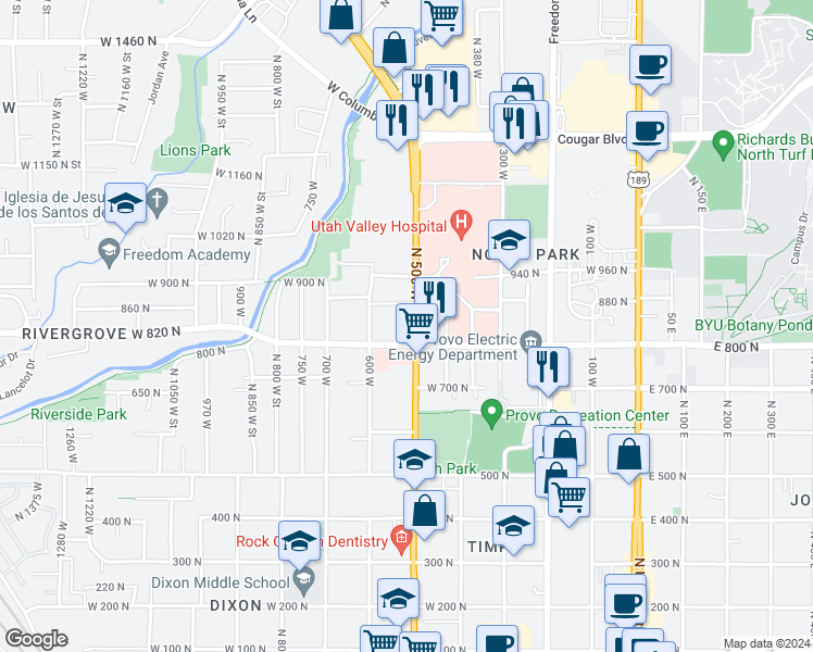 map of restaurants, bars, coffee shops, grocery stores, and more near in Provo