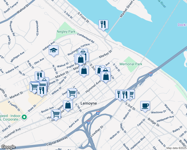 map of restaurants, bars, coffee shops, grocery stores, and more near 316 Bosler Avenue in Lemoyne
