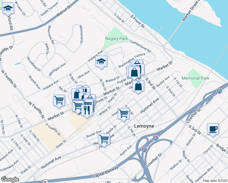 map of restaurants, bars, coffee shops, grocery stores, and more near in 