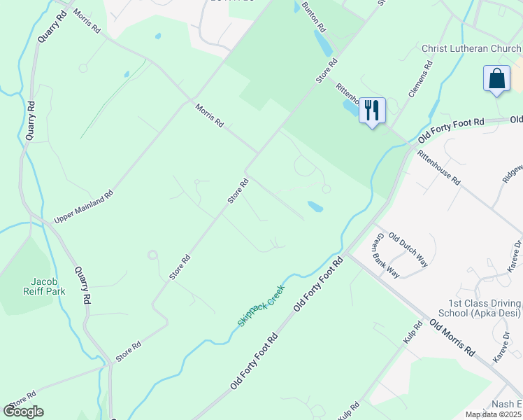map of restaurants, bars, coffee shops, grocery stores, and more near 612 Store Road in Montgomery County