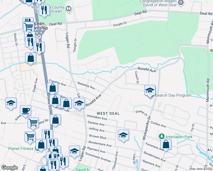 map of restaurants, bars, coffee shops, grocery stores, and more near 1003 Brookside Avenue in Wanamassa