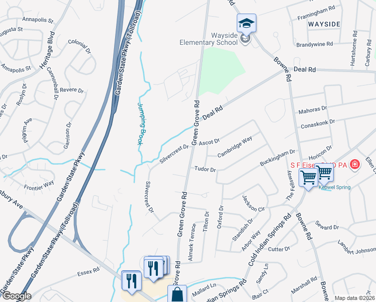 map of restaurants, bars, coffee shops, grocery stores, and more near 369 Green Grove Road in Tinton Falls