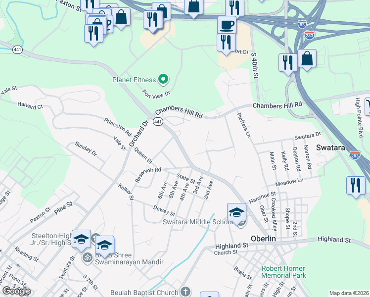 map of restaurants, bars, coffee shops, grocery stores, and more near 706 North Harrisburg Street in Harrisburg