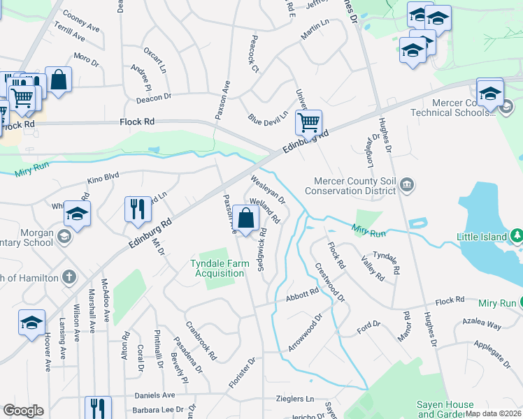 map of restaurants, bars, coffee shops, grocery stores, and more near 11 Welland Road in Hamilton Township