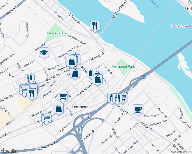 map of restaurants, bars, coffee shops, grocery stores, and more near 225 Hummel Avenue in Lemoyne