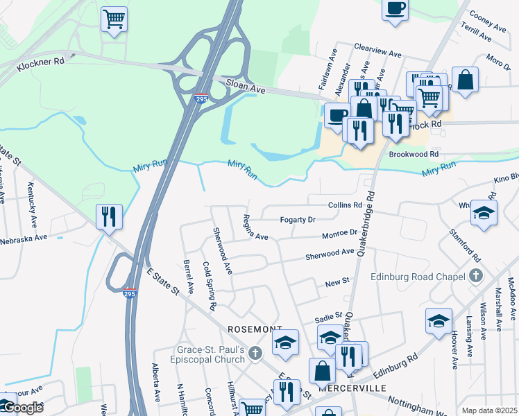 map of restaurants, bars, coffee shops, grocery stores, and more near 68 Collins Road in Hamilton Township