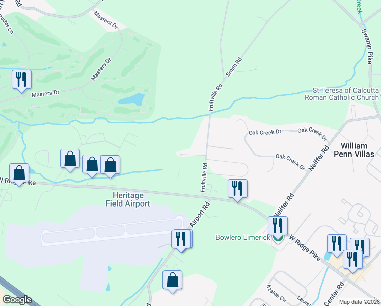 map of restaurants, bars, coffee shops, grocery stores, and more near 39 Fruitville Road in Pottstown