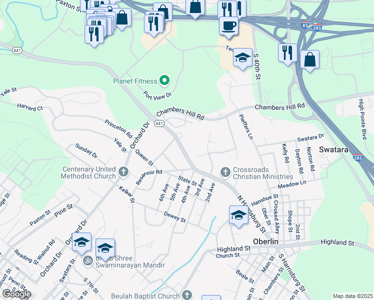 map of restaurants, bars, coffee shops, grocery stores, and more near 706 North Harrisburg Street in Harrisburg