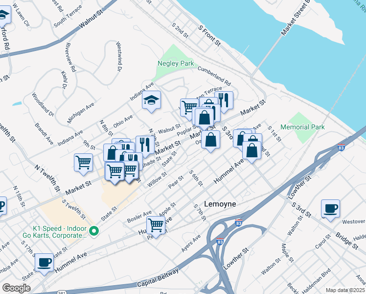 map of restaurants, bars, coffee shops, grocery stores, and more near 528 Donald Avenue in Lemoyne